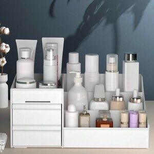White Drawer Cosmetic Storage Box, Makeup Organizer With Dividers